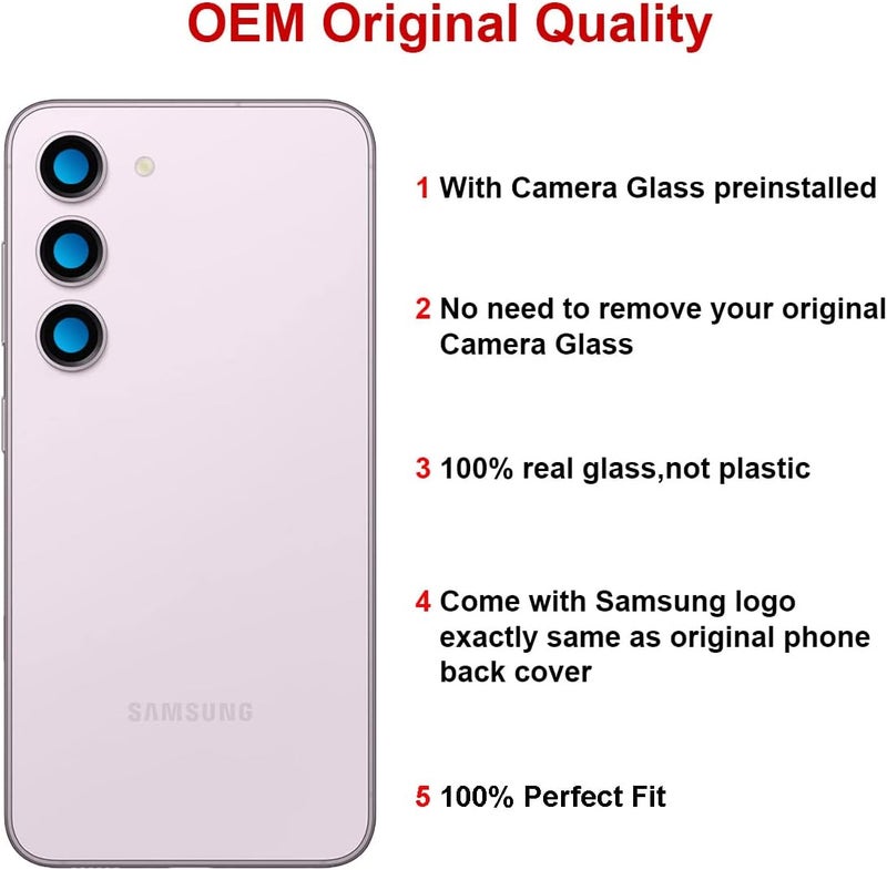 Perzework استبدال زجاج الخلفي لجهاز سامسونج جالاكسي S23 بلس بوصات مع مجموعة أدوات الإصلاح ودليل (لافندر) - Image 3